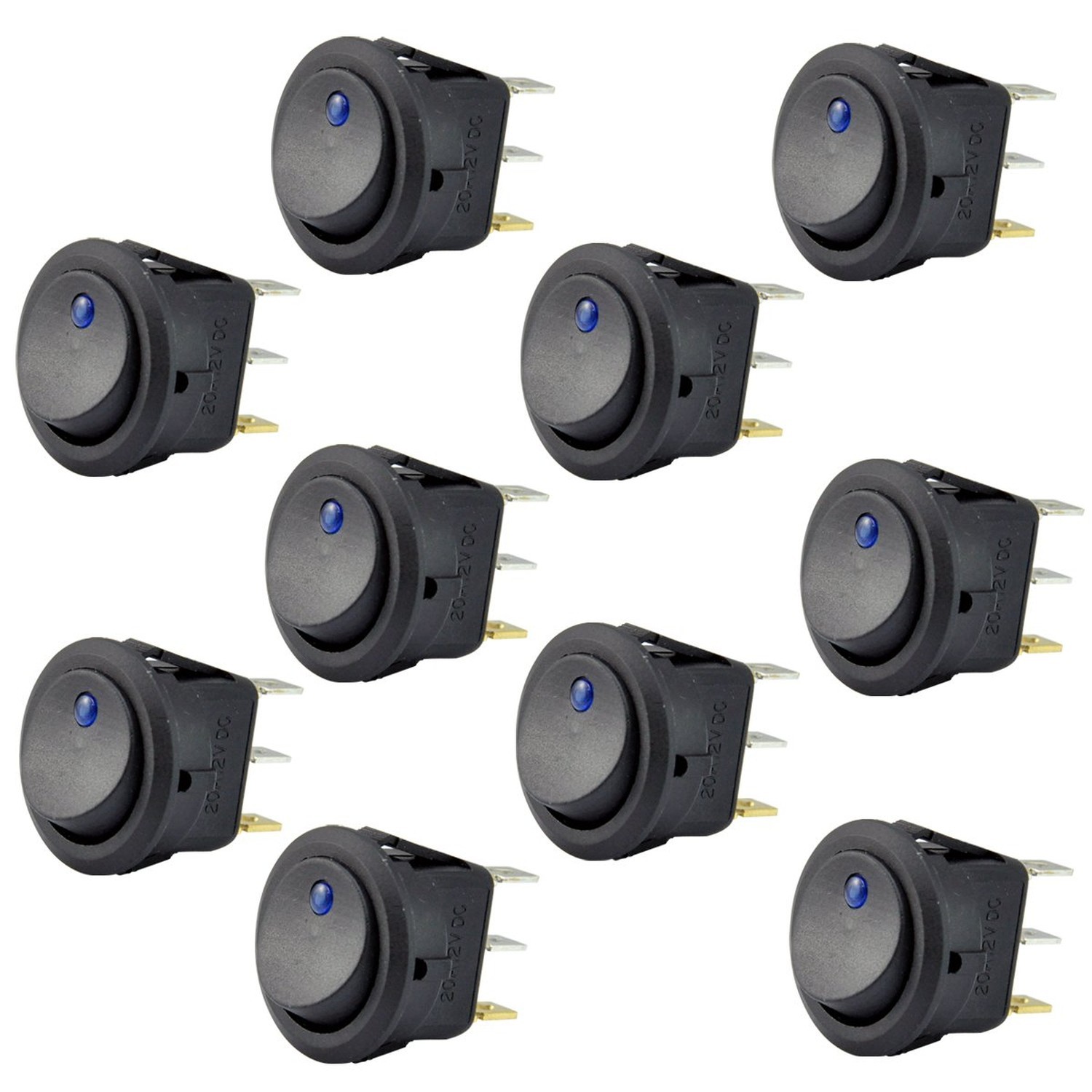 10pcs New Car Truck Rocker Toggle Switch Light On-Off Control Blue 10 pieces