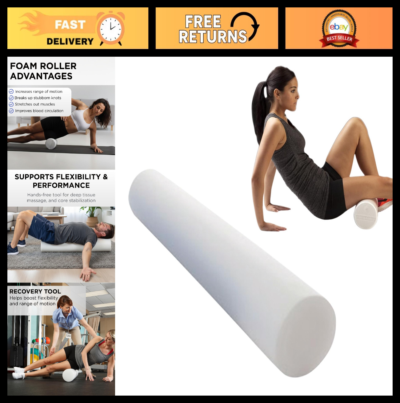 6" x 36" Foam Roller for Deep Tissue Massage, Physical Therapy & Myofascial Rele