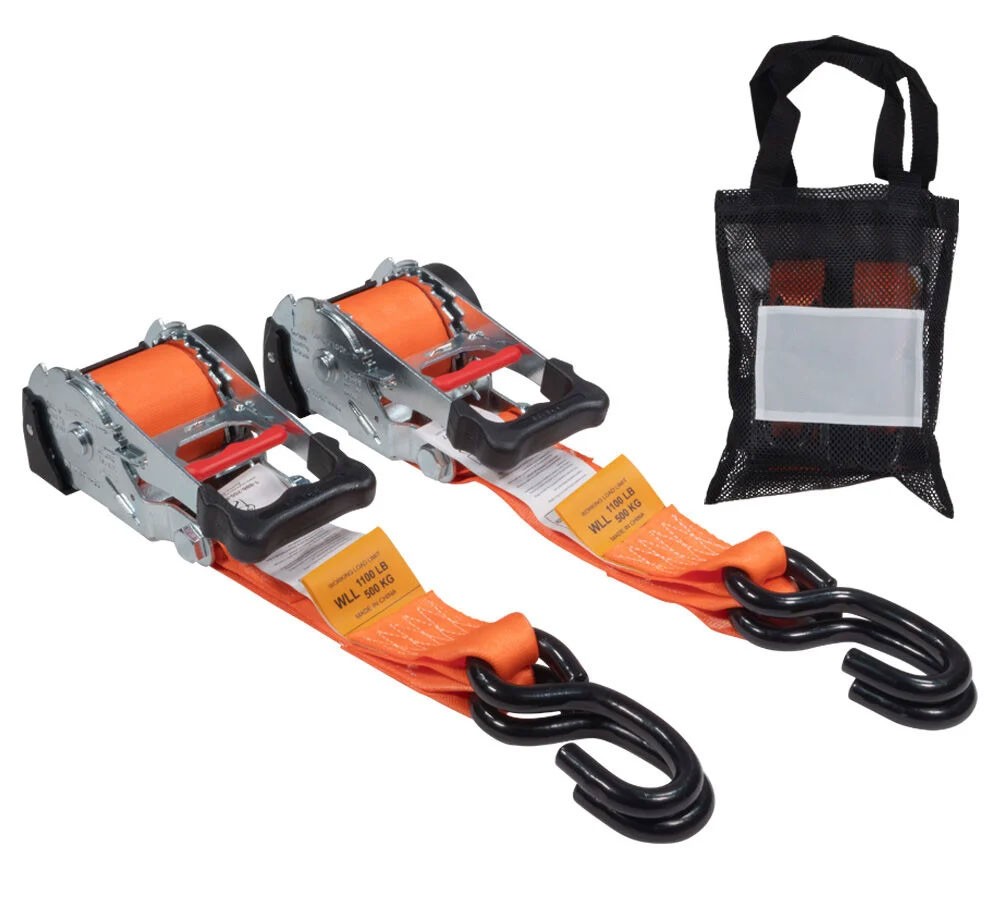 2 Pack Orange 2"x10' Auto Retractable Ratchet Straps with S Hook Tiedowns