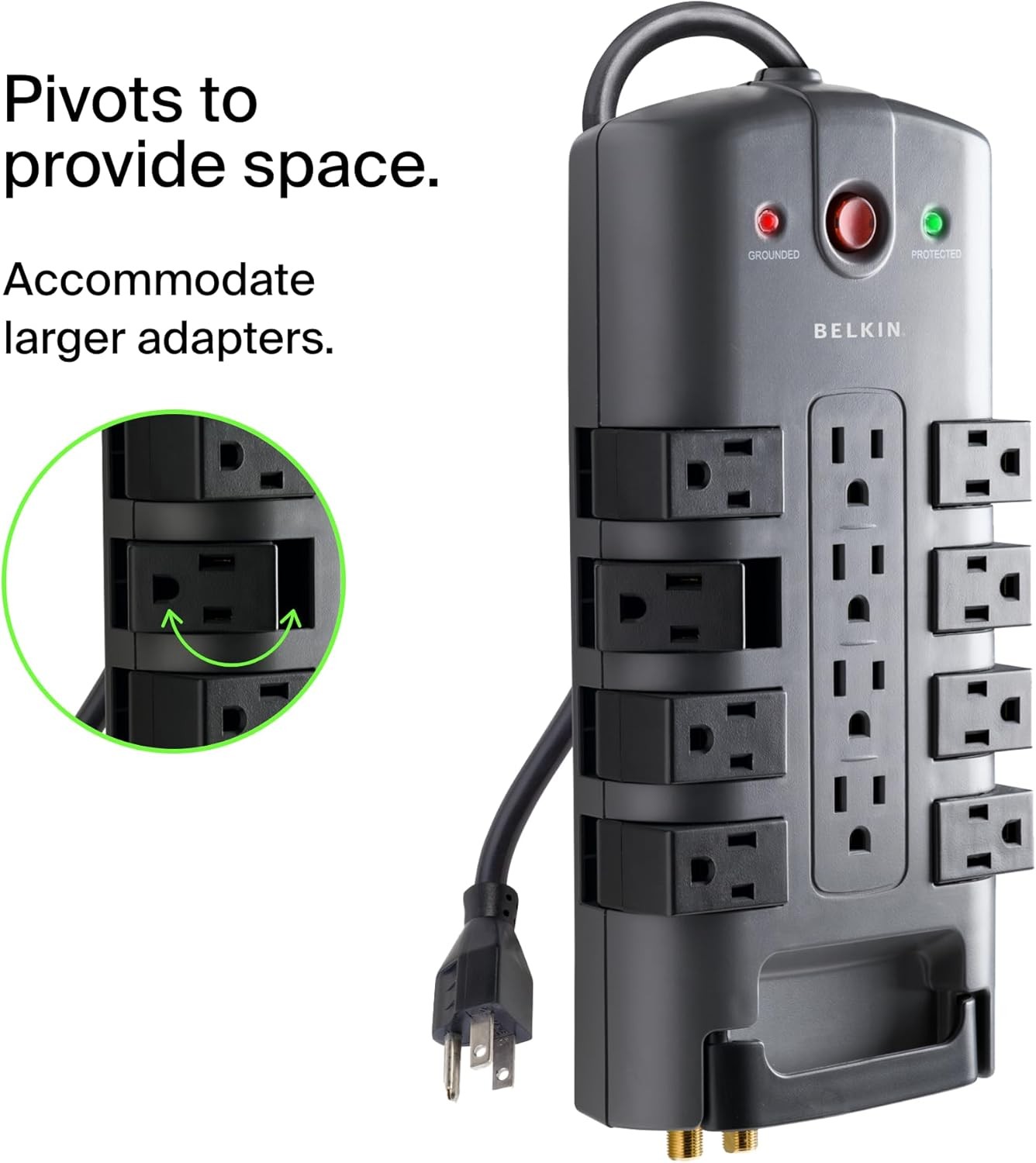 PivotPlug 12-Outlet Surge Protector, 8 ft. Cord