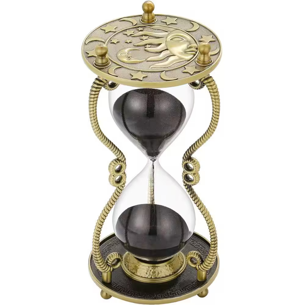 Black Sand Brass Hourglass Timer 60-Minute with Sun and Moon Engraving Perfect f