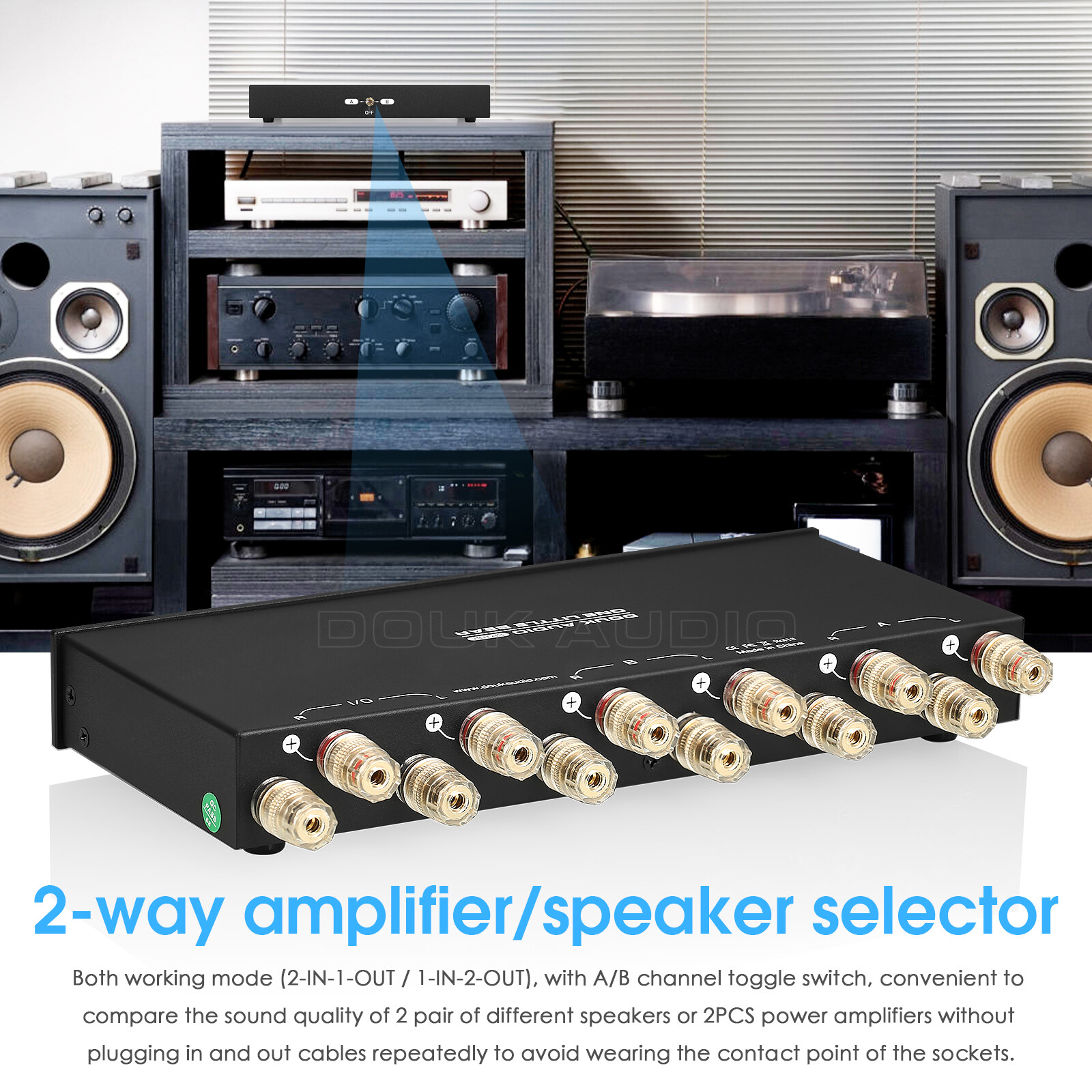Douk Audio SP102 2 Zone Amplifier / Speaker Switcher Box Stereo Audio Selector