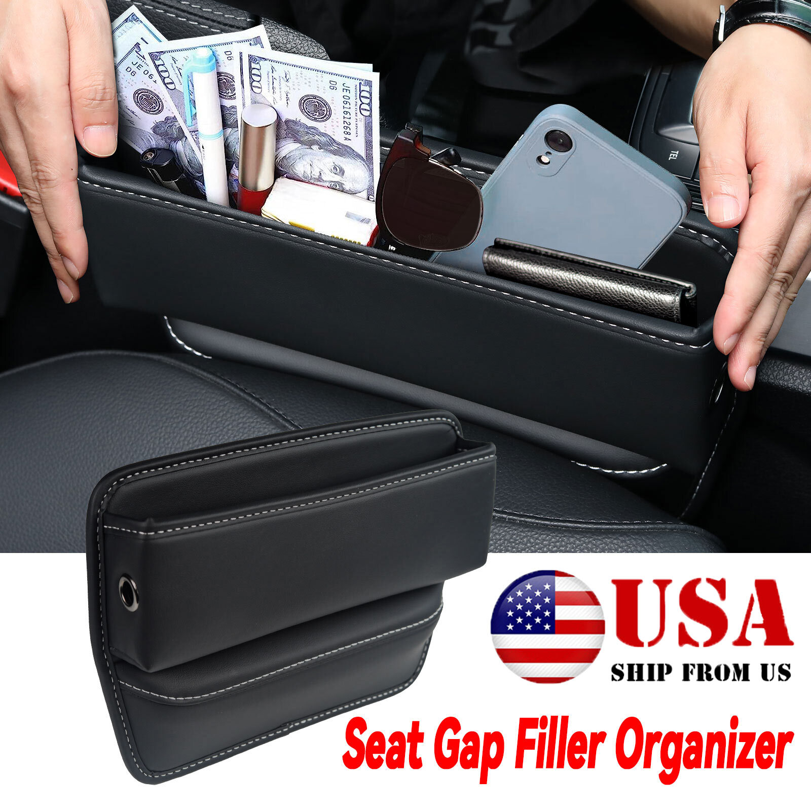LEATHER Car Truck Seat Gap Catcher Filler Storage Pocket Organizer Phone Holder-