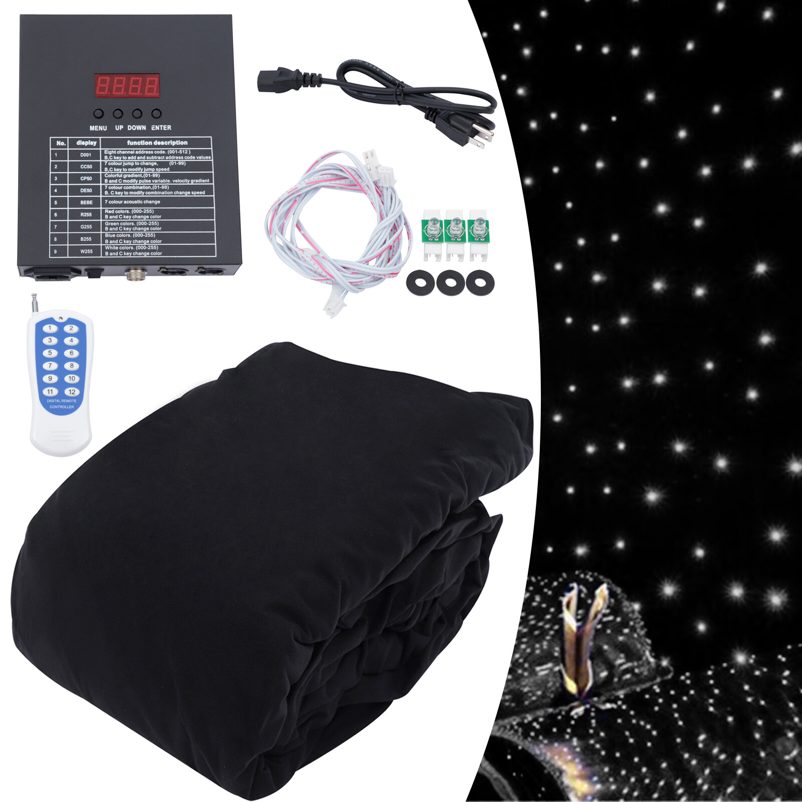 3 × 4 m LED Backdrop Curtain Velvet White LEDs With Remote Control