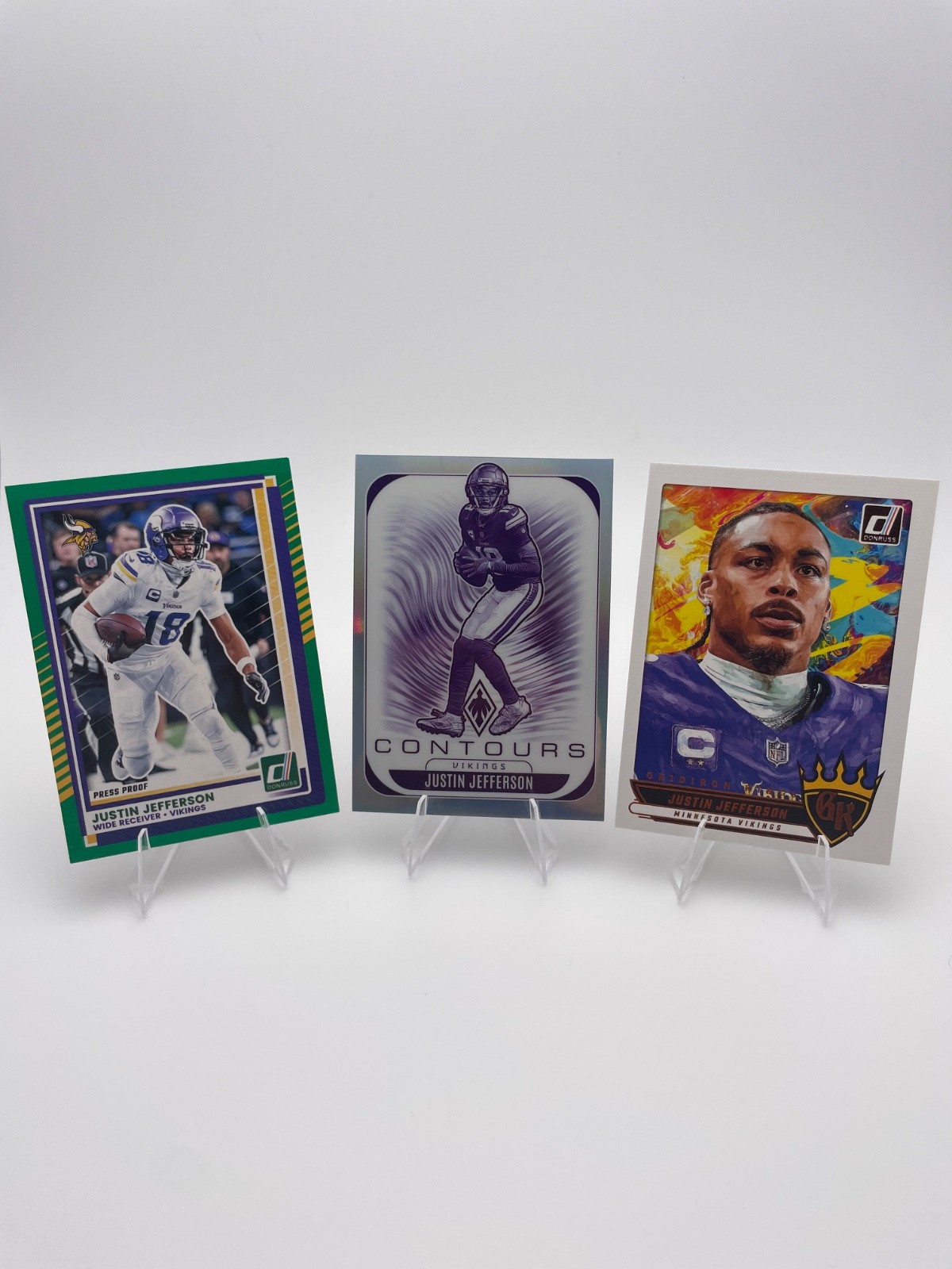 2025 Justin Jefferson 3 Card Lot Vikings Press Proof Contours Gridiron King A20