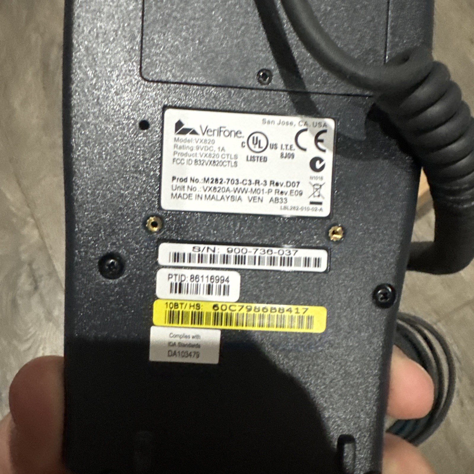 VeriFone VX 820 SN: 900-736-037
