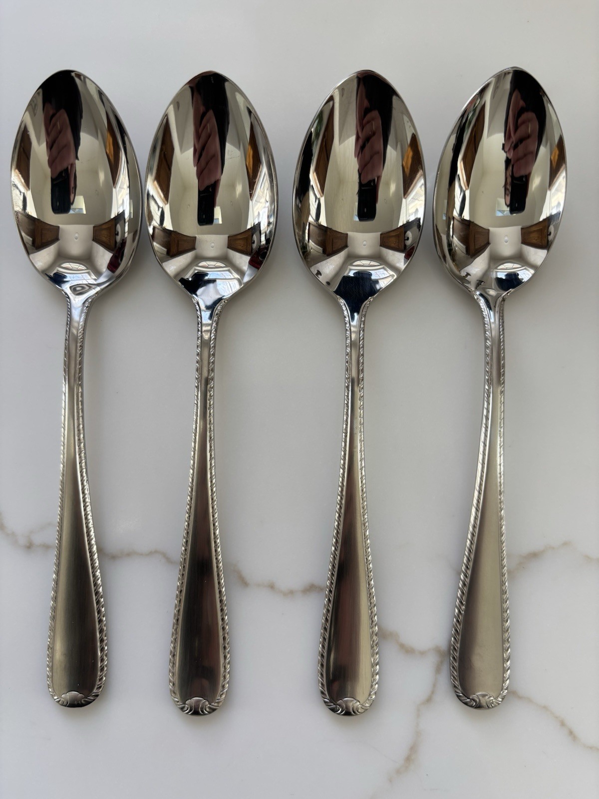 Gorham stainless RIBBON EDGE SATIN - lot of 4 place/oval soup spoons NEW (JAPAN)