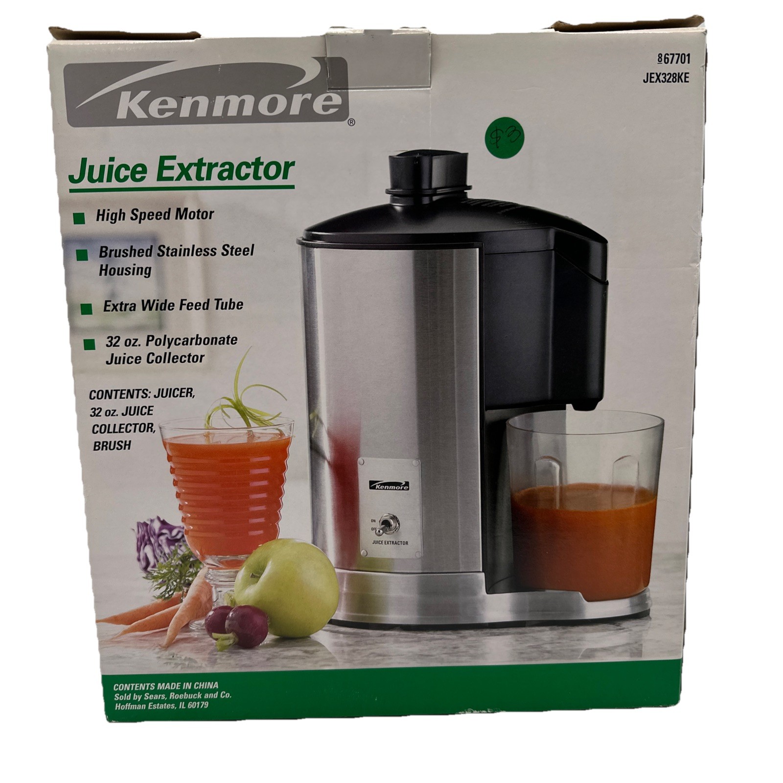 Kenmore Household Juice Extractor Model JEX328KE 120V 60Hz 400W Stainless Steel