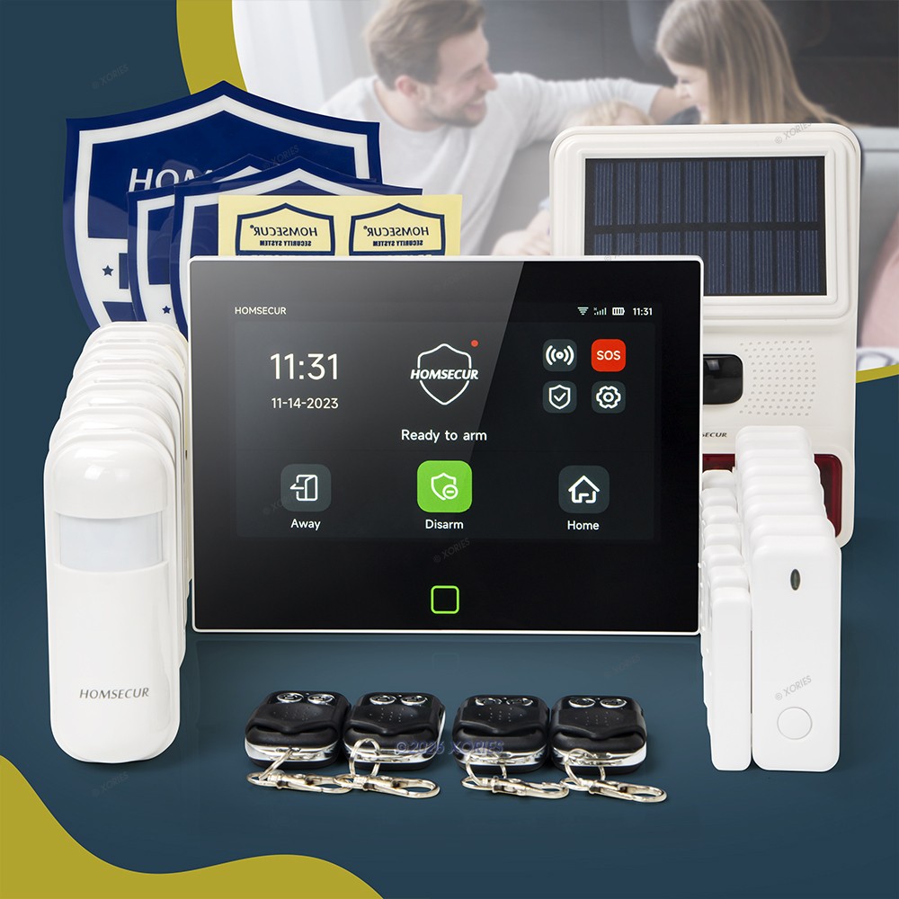 HOMSECUR Wireless WIFI 4G Home House Alarm System+Wireless Solar Red Flash Siren