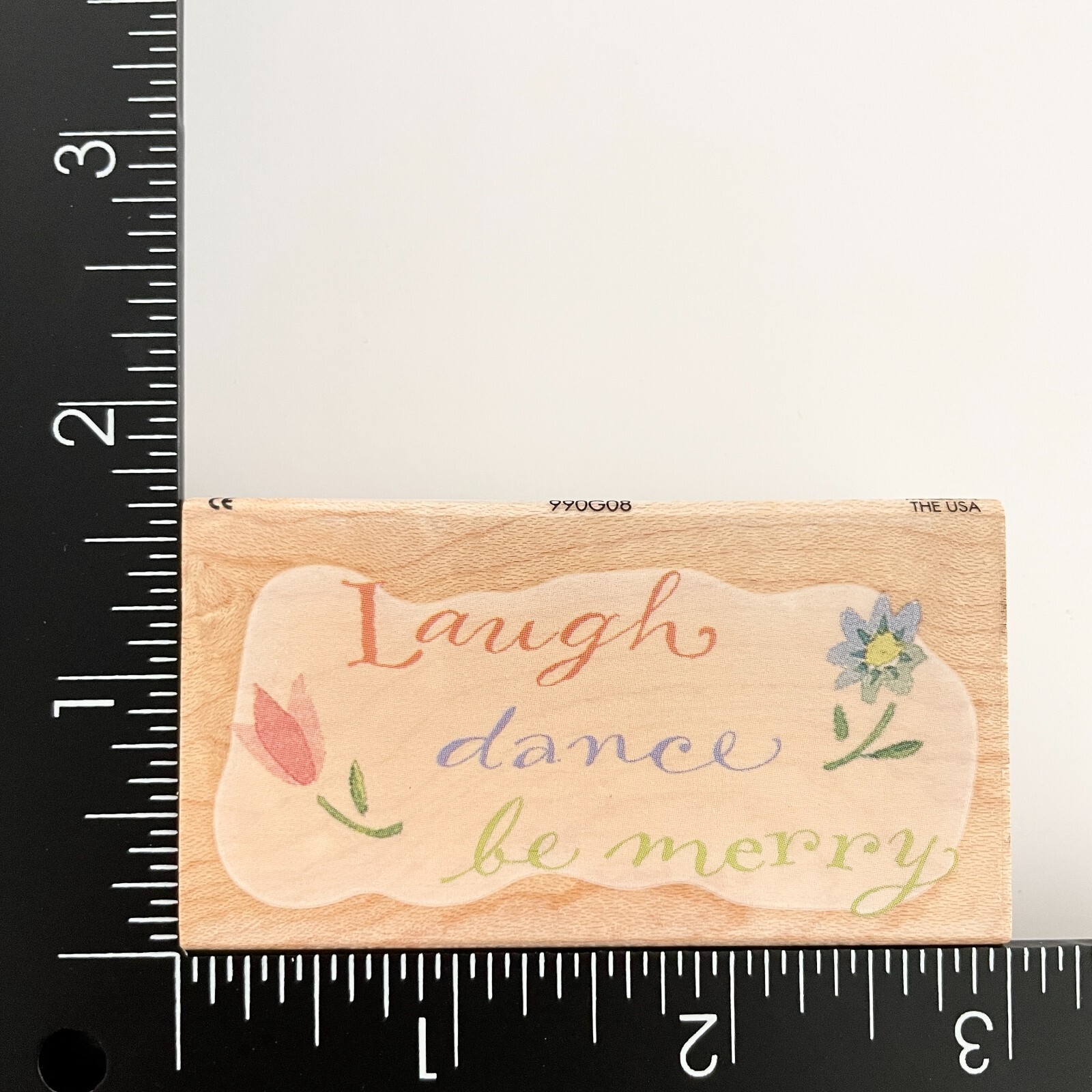 All Night Media Laugh Dance Be Merry Flowers 990G08 Wood Mounted Rubber Stamp