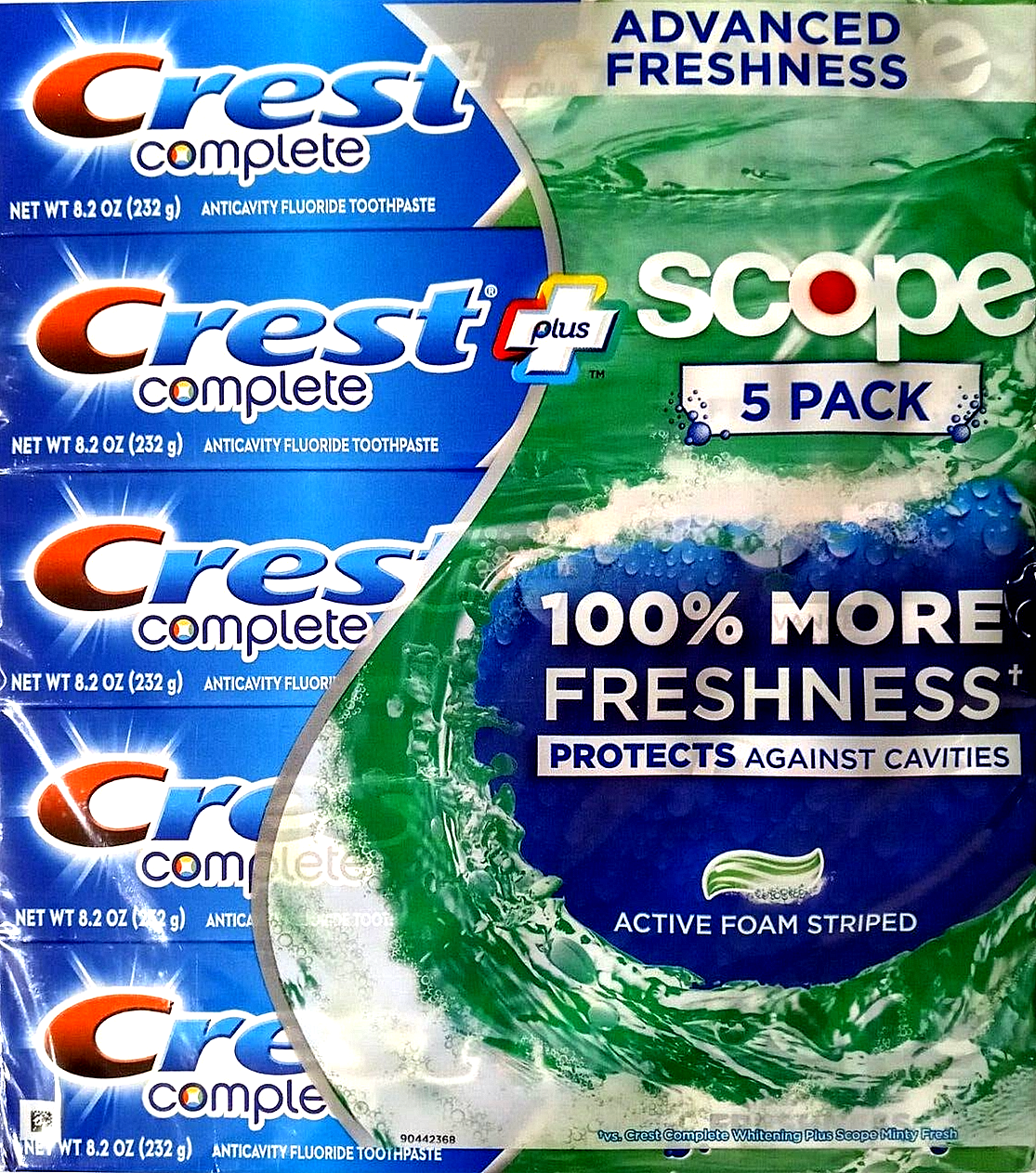 Crest Complete Plus Scope Active Foam Striped Toothpaste 8.2 Oz (Pack of 5)