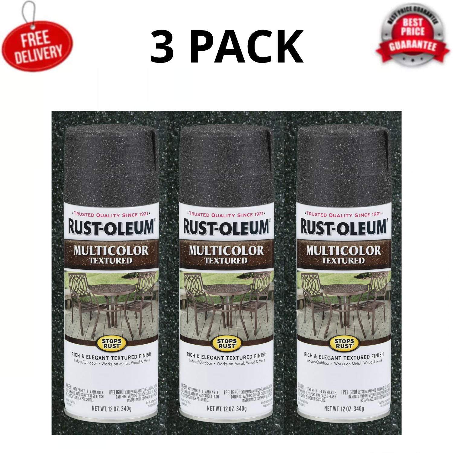 Rust-Oleum 223525 Aged Iron Textured Spray Paint 12oz Stops Rust, 3 Pack