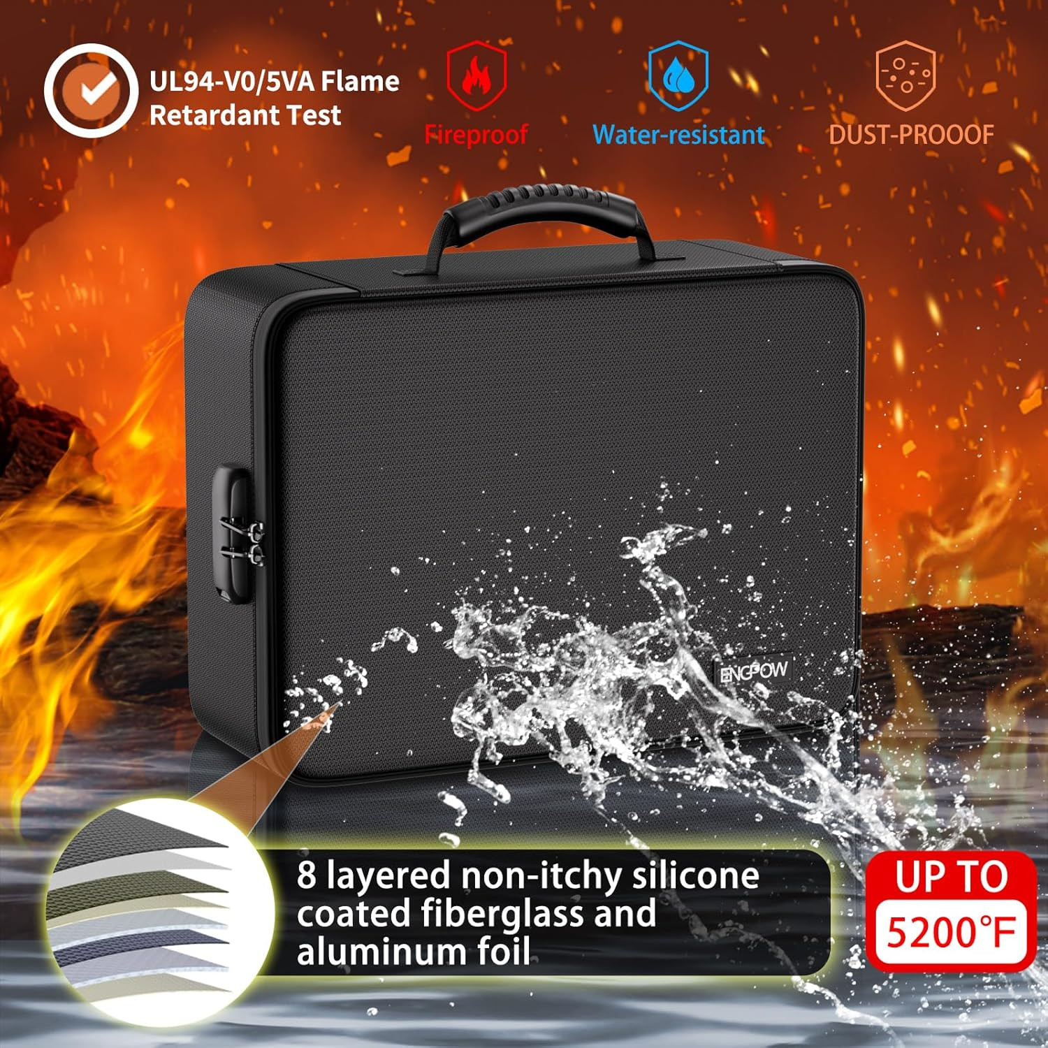 Fireproof Document Organizer Bag with 13 Pockets and Lockable Storage