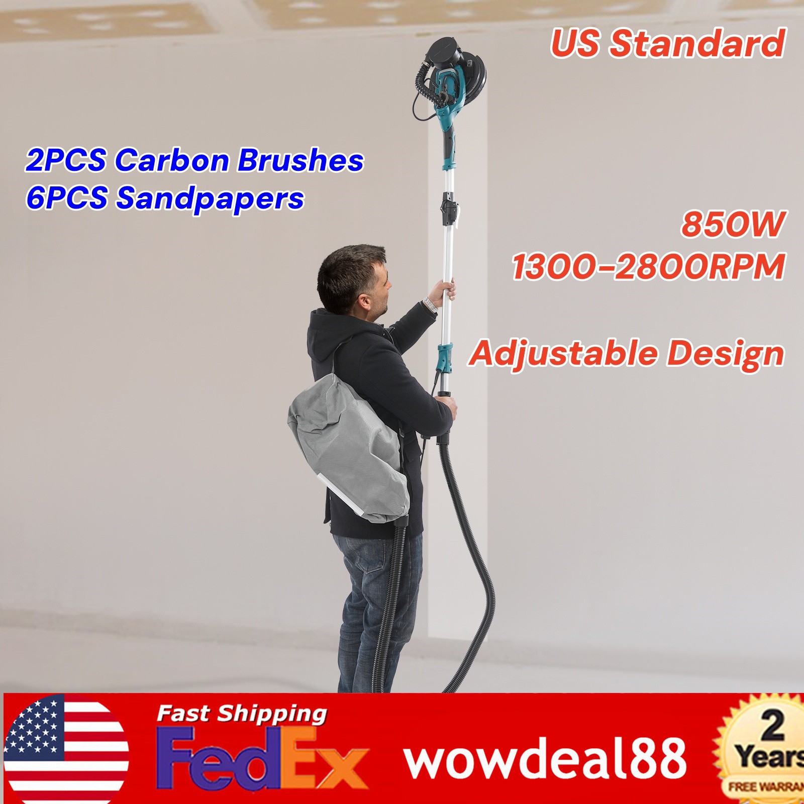 Electric Ceiling Wall Sander Variable Speed Dustless Drywall Sander 850W Sanding