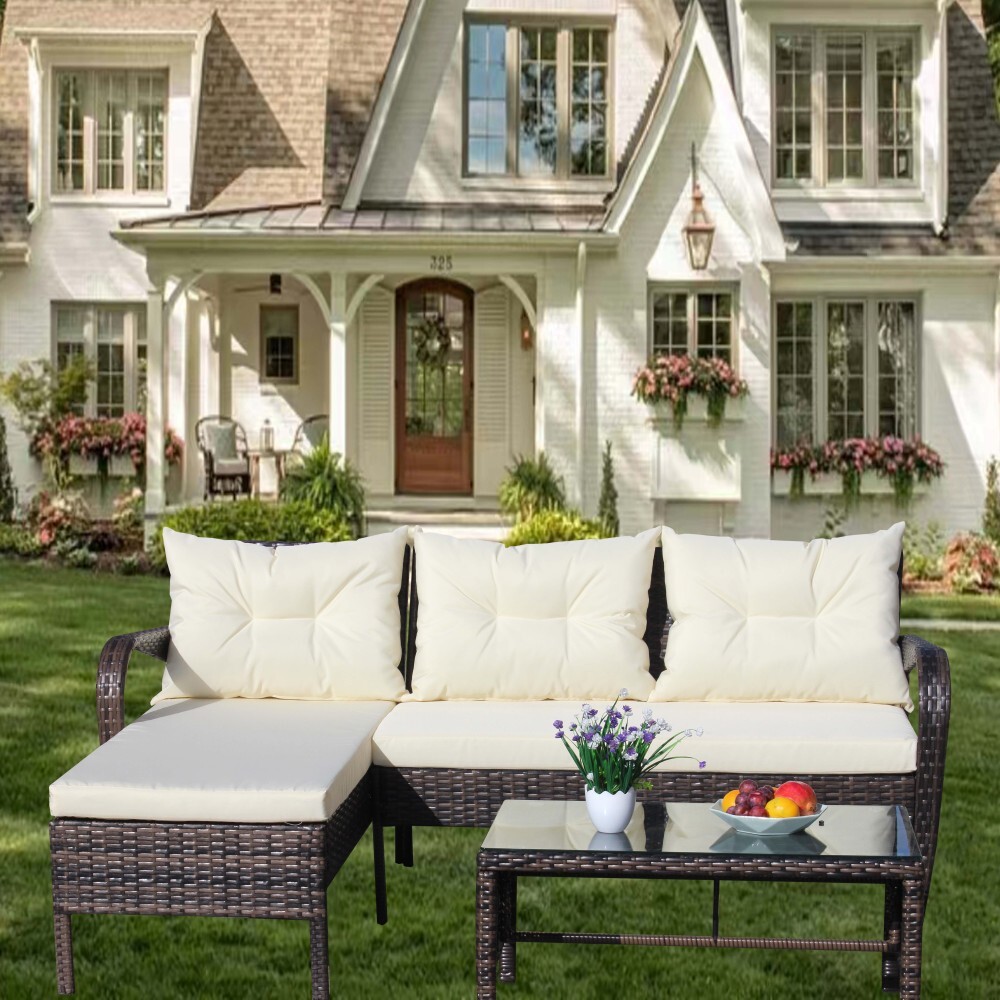 Outdoor Patio Furniture Sets 3 Piece Conversation Set Ratten Sectional Sofa