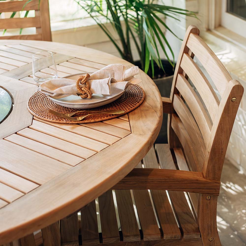 Ash & Ember Grade A Teak 59" Round Dining Table with Granite Lazy Susan