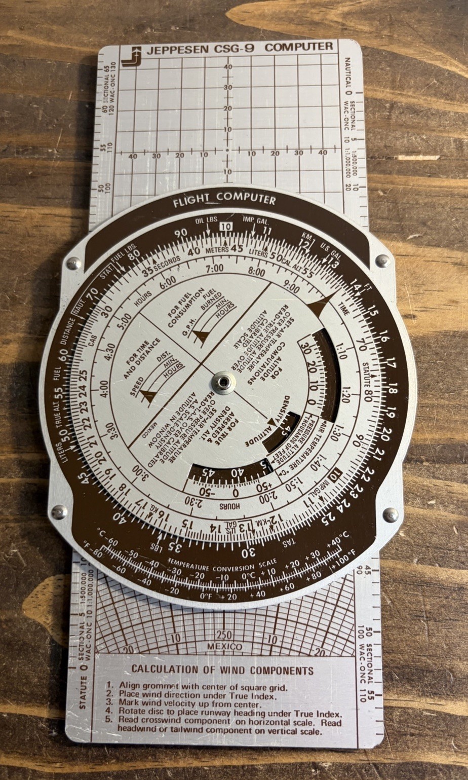 Vintage Jeppesen CSG-9 Flight Computer Silver Aluminum Metal Used Aviation Aide
