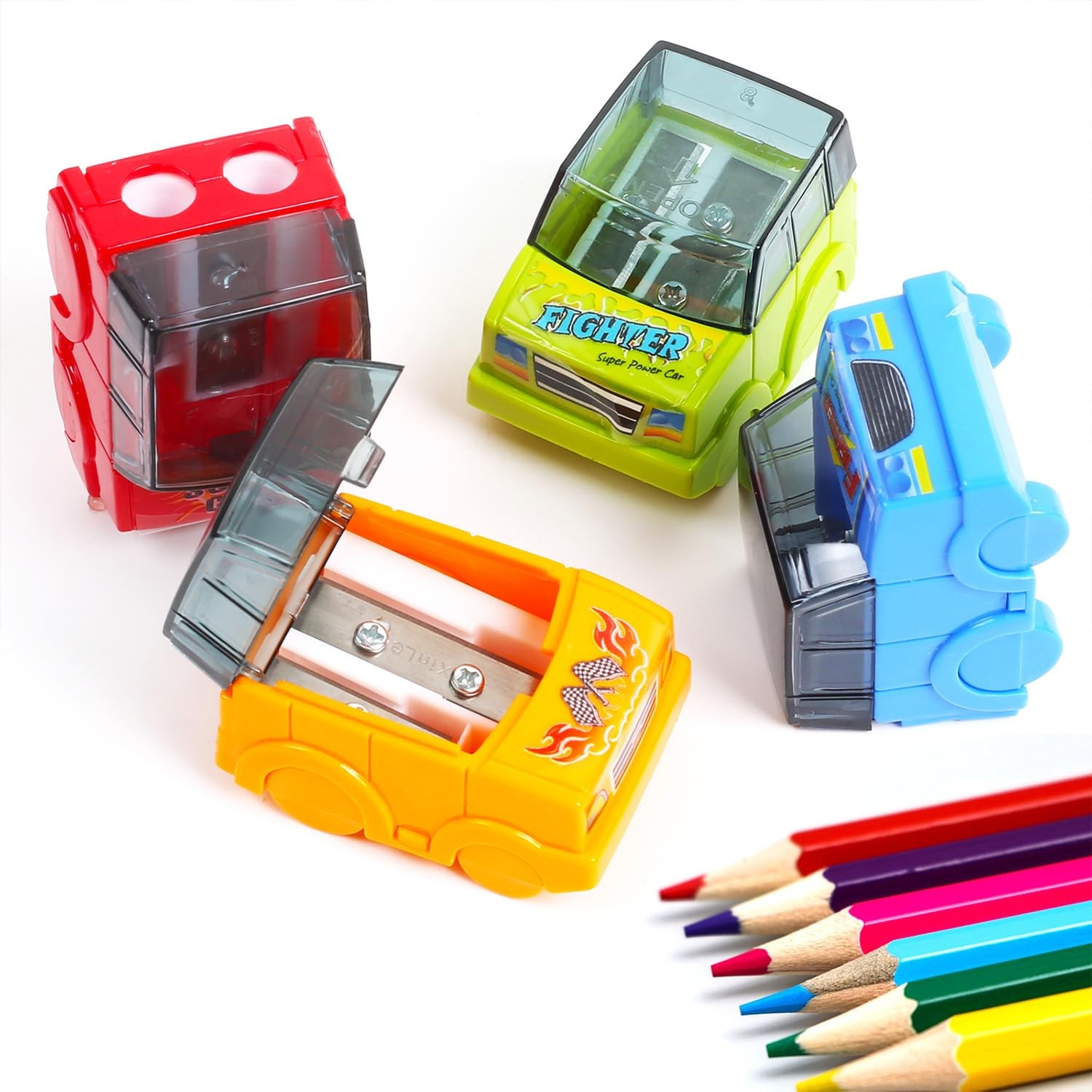 Pencil Sharpeners, 4 Pcs Car Shape Manual Sharpeners,Dual Colorful
