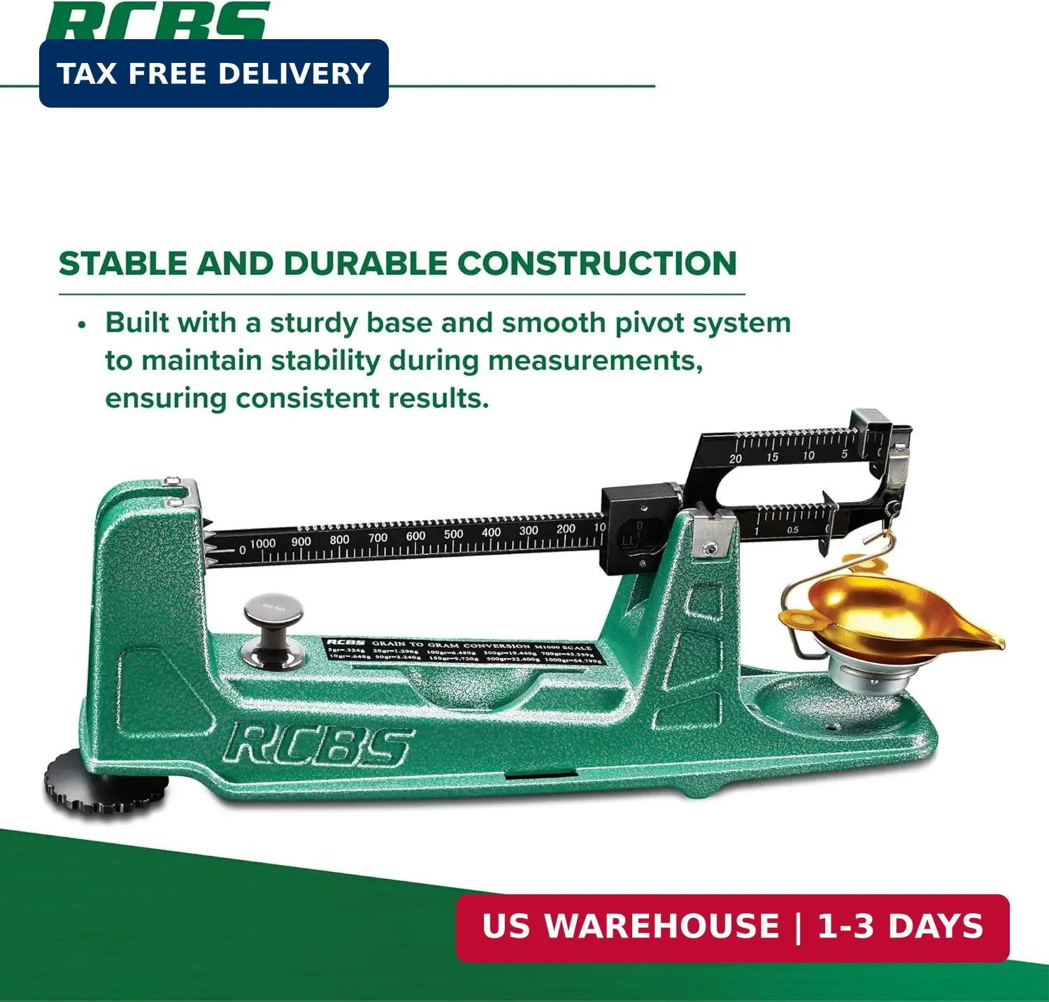 M1000 Mechanical Reloading Scale - 1000 Grain Capacity - Green