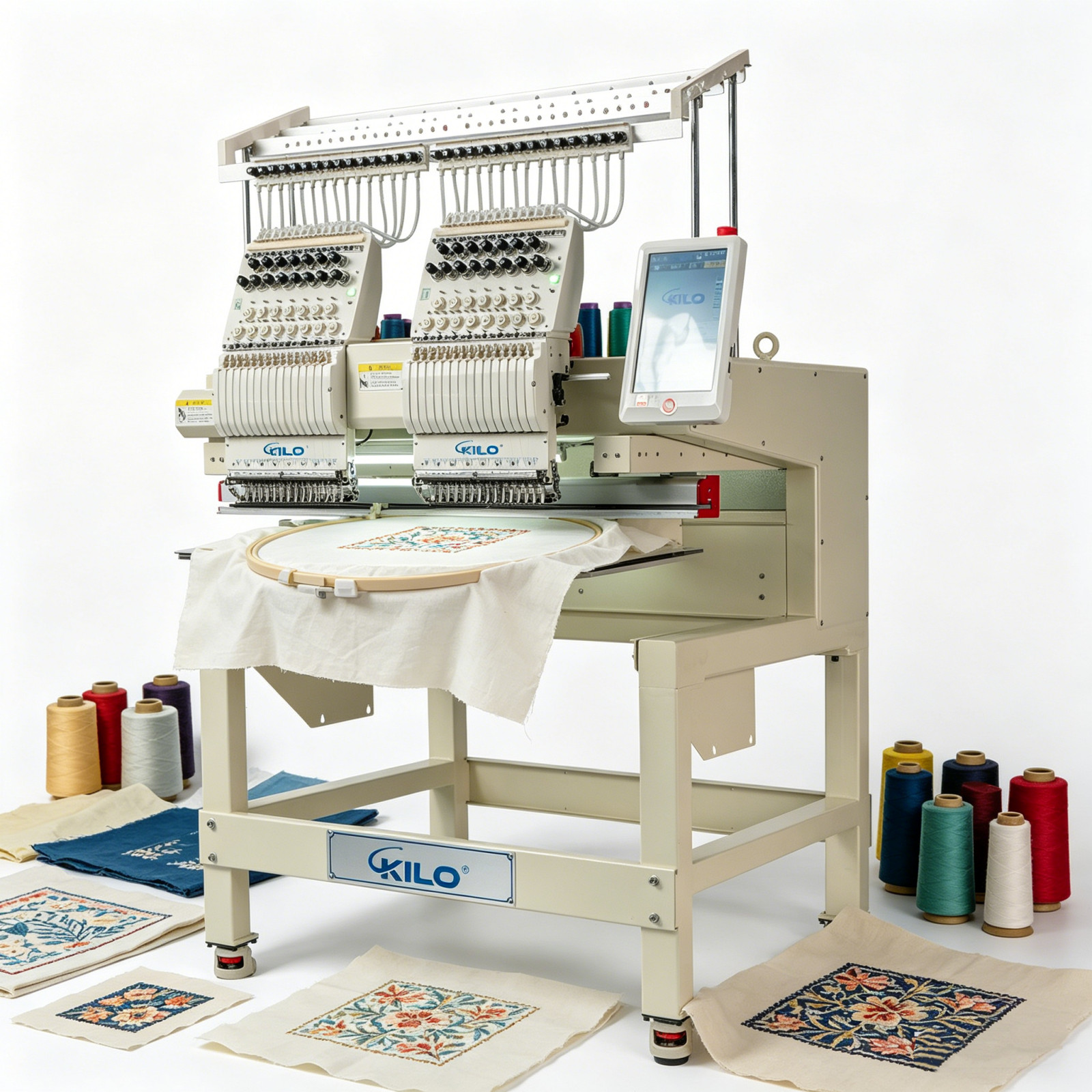 Dual Head Commercial Embroidery Machine, 15 Needles, 17.7x15.7" Embroidery Area