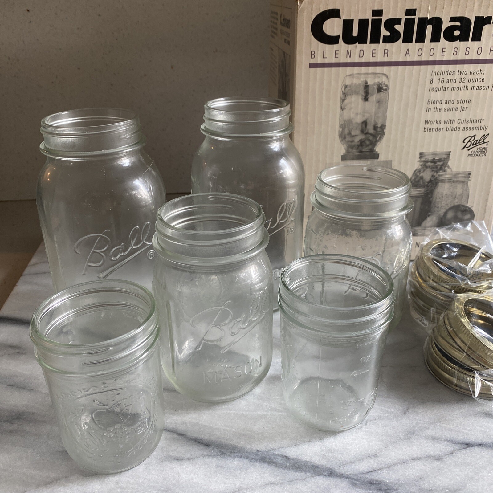Vintage Ball Mason Jars Cuisinart Blender Accessory Model CB-BMJ6 - 8,16,32 Oz