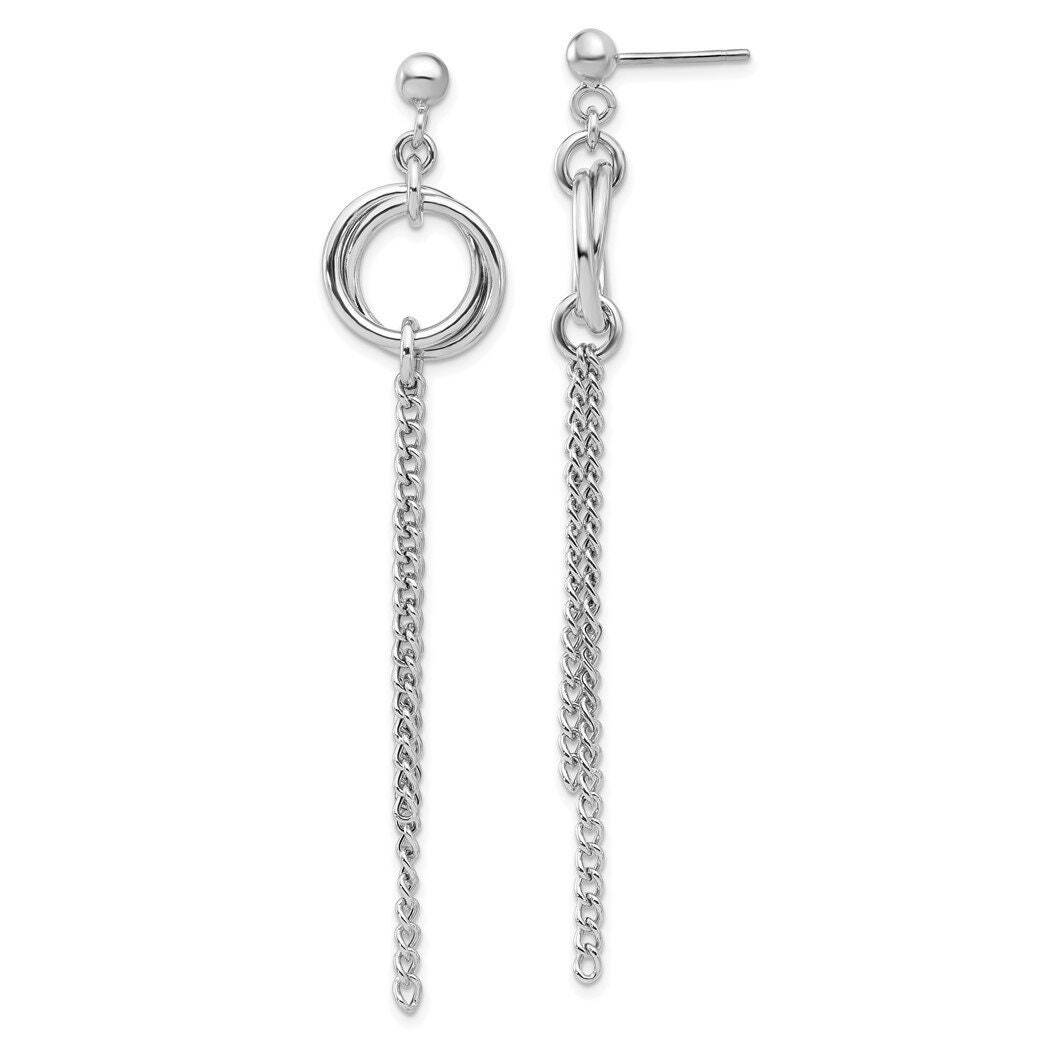 925 Sterling Silver Rhodium Plated Polished Circle Drop Chain Post Earrings -