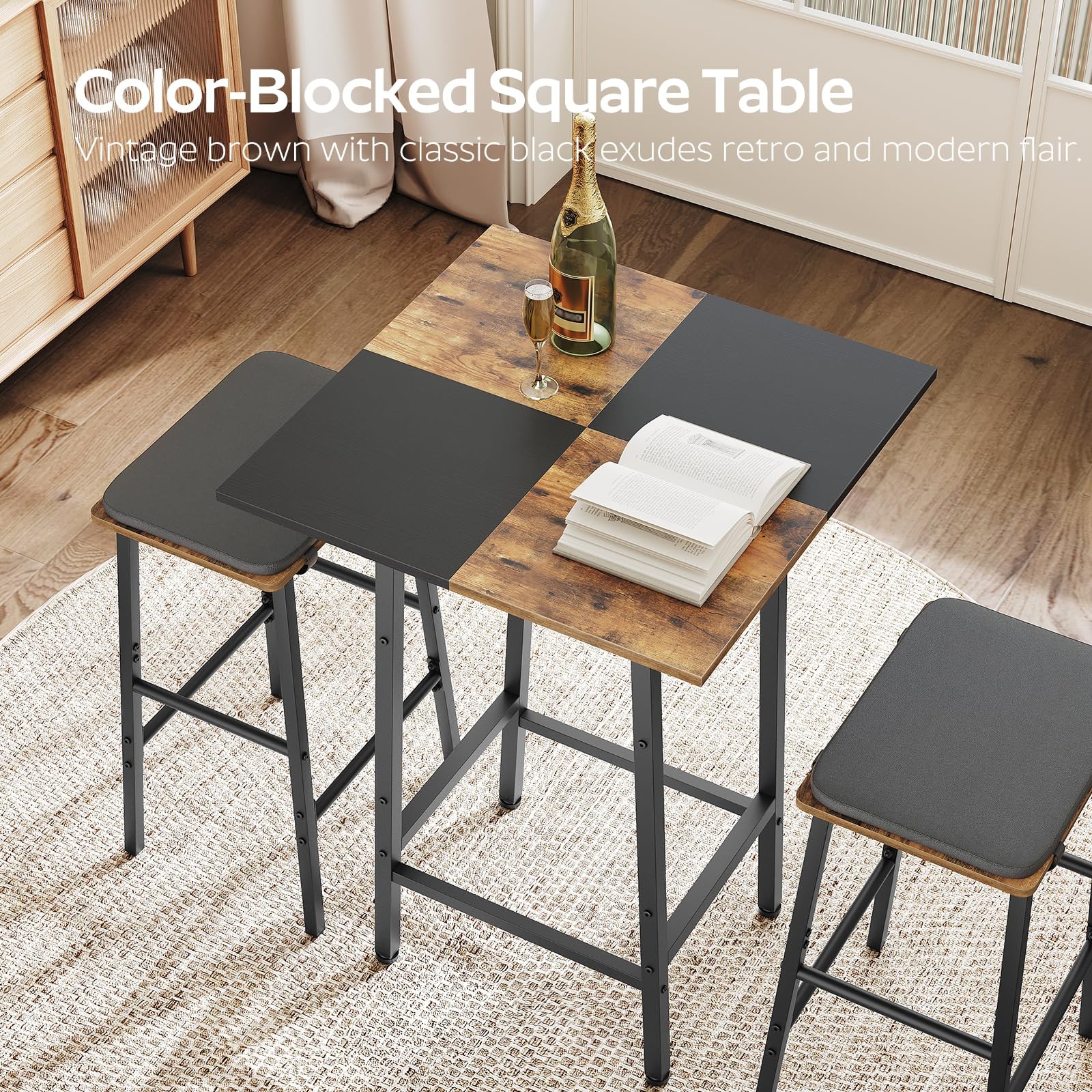 Rustic Brown And Black Bar Table Kitchen Dining Pub Counter Height Breakfast...
