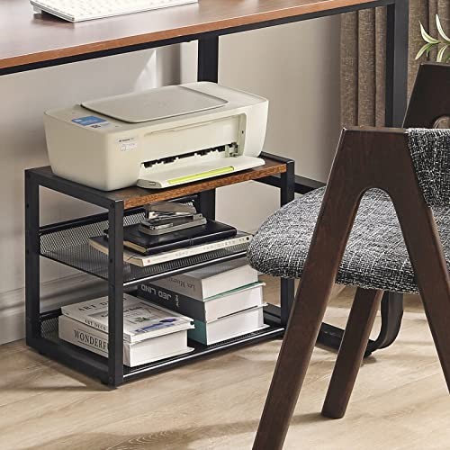 Desktop Printer Stand, 3 Tiers Desk Organizer with Adjustable Rustic Brown