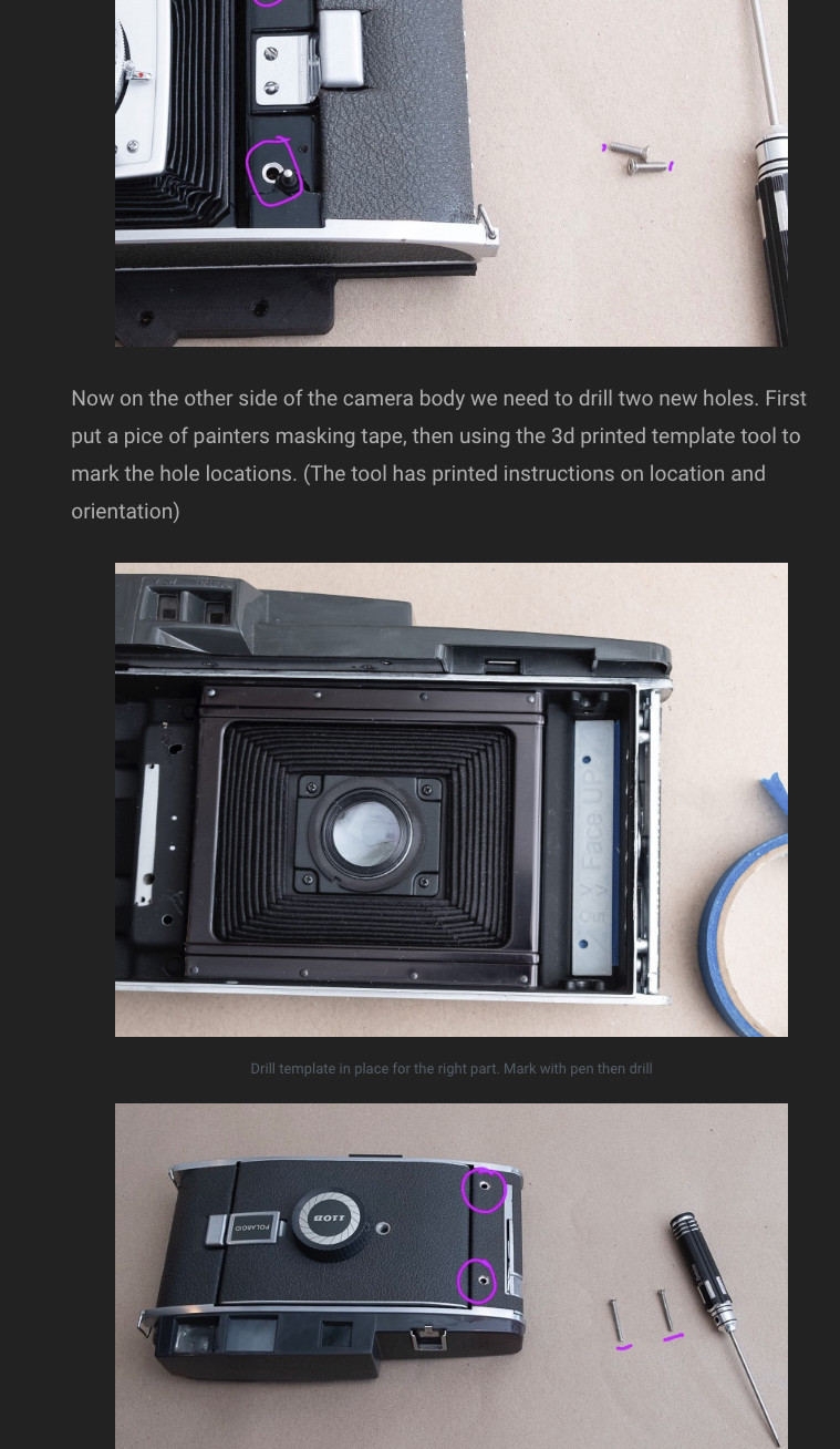 Polaroid 110A/B / 120 / 800 - 3d printed 4x5 conversion kit instructions