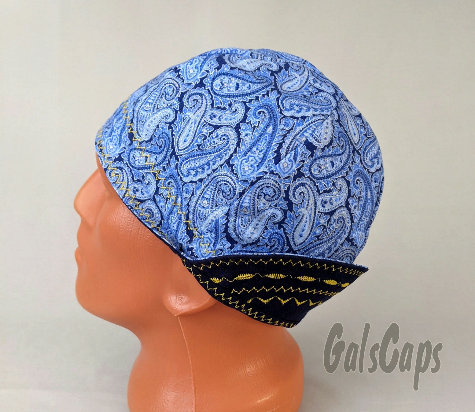 #39 Blue Paisley Welders Hats, Bikers Caps, Welding Cap Hat, Cotton.