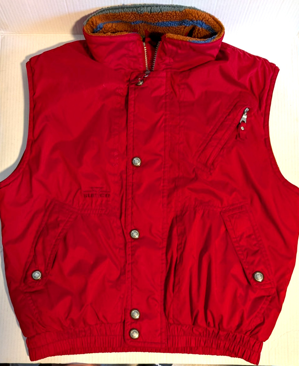 Vintage Sunice Mens Vest Deep Red Fleece Collar Zip Snap Close - Sz 42 (L / XL)