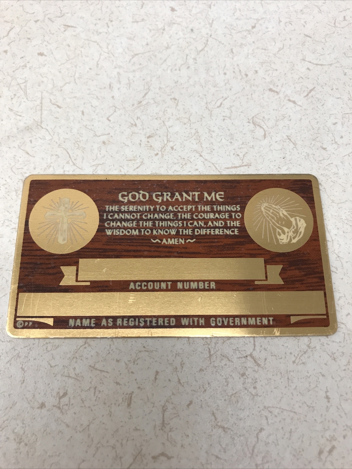 NEW Vintage SSN Social Security Card Metal USA Serenity Prayer God Grant Me