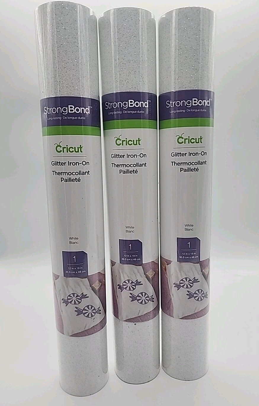 Cricut Iron On 12 in x 19 in Roll White Glitter Lot Of 3