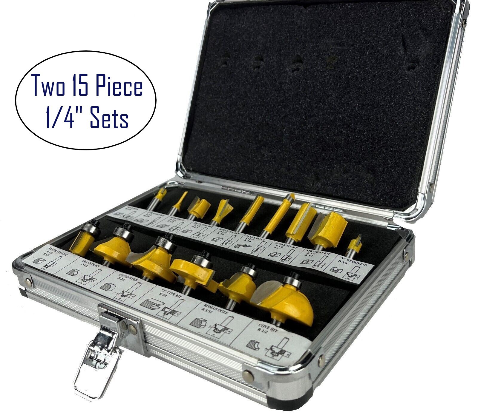 30 EDM ROUTER BITS - 2 Cases of 15 - 1/4" Shank Bits Tungsten Carbide Edges