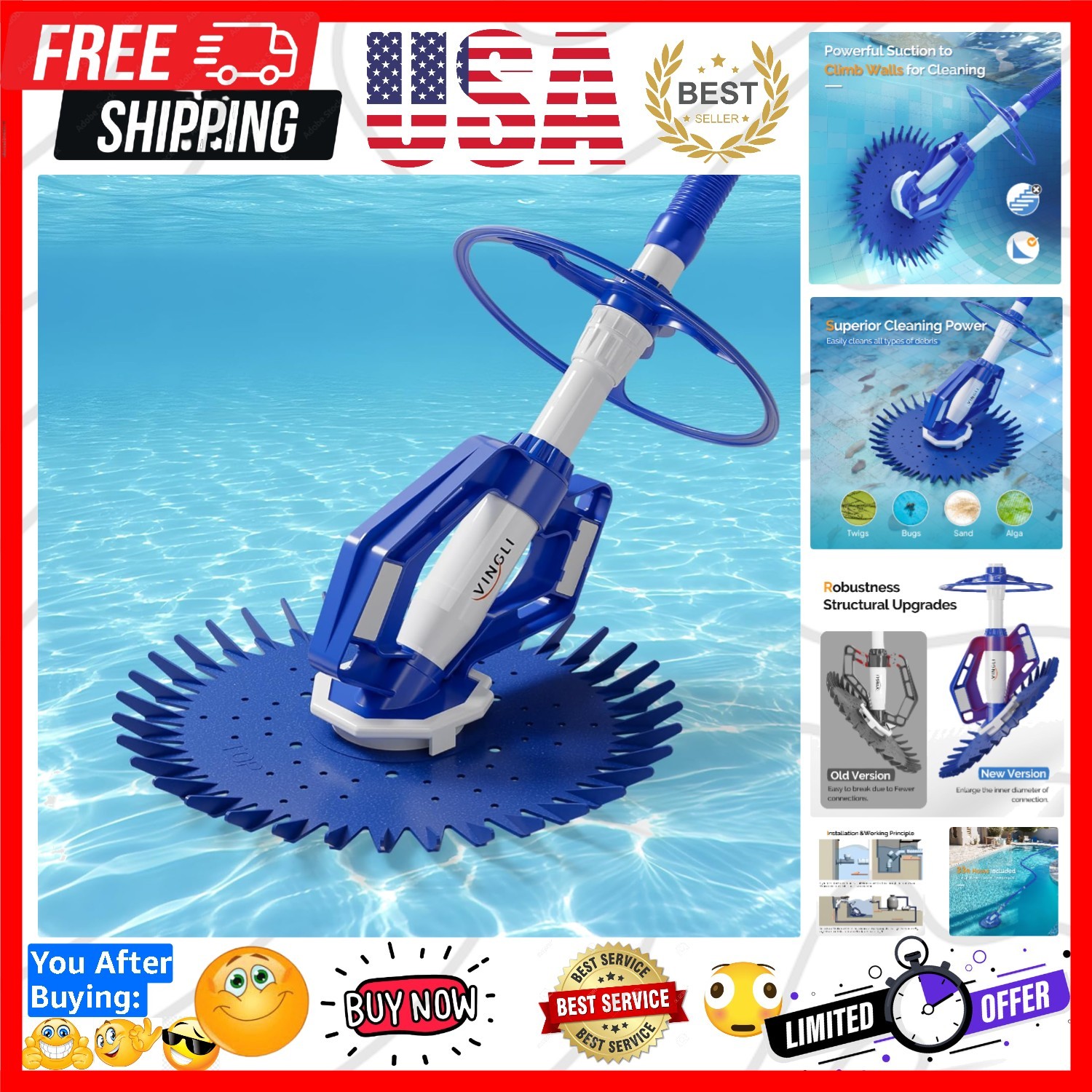 Pool Vacuum Cleaner Automatic Sweeper Swimming Pool Creepy Crawler Vacuum wit...