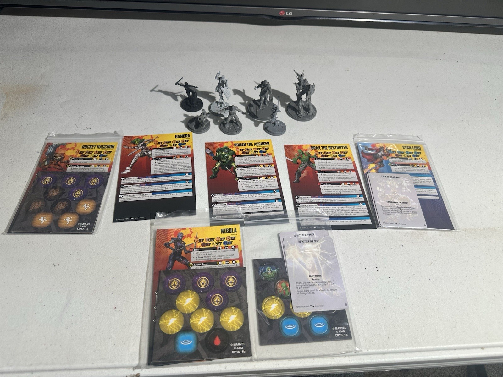 Marvel Crisis Protocol Guardians of the Galaxy  lot With Cards Tokens 7 Figures