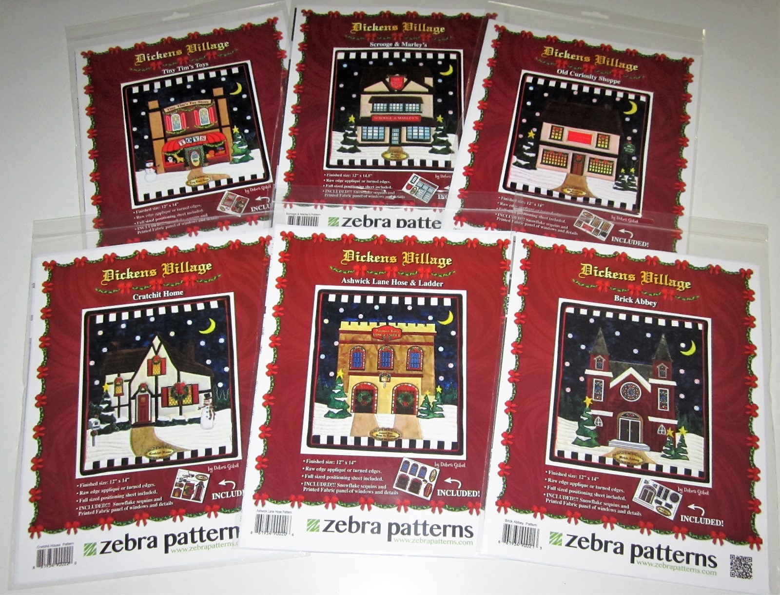 Set of 6 DICKENS VILLAGE Quilt Patterns SCROOGE Marley CRATCHIT Tiny Tim's Toys
