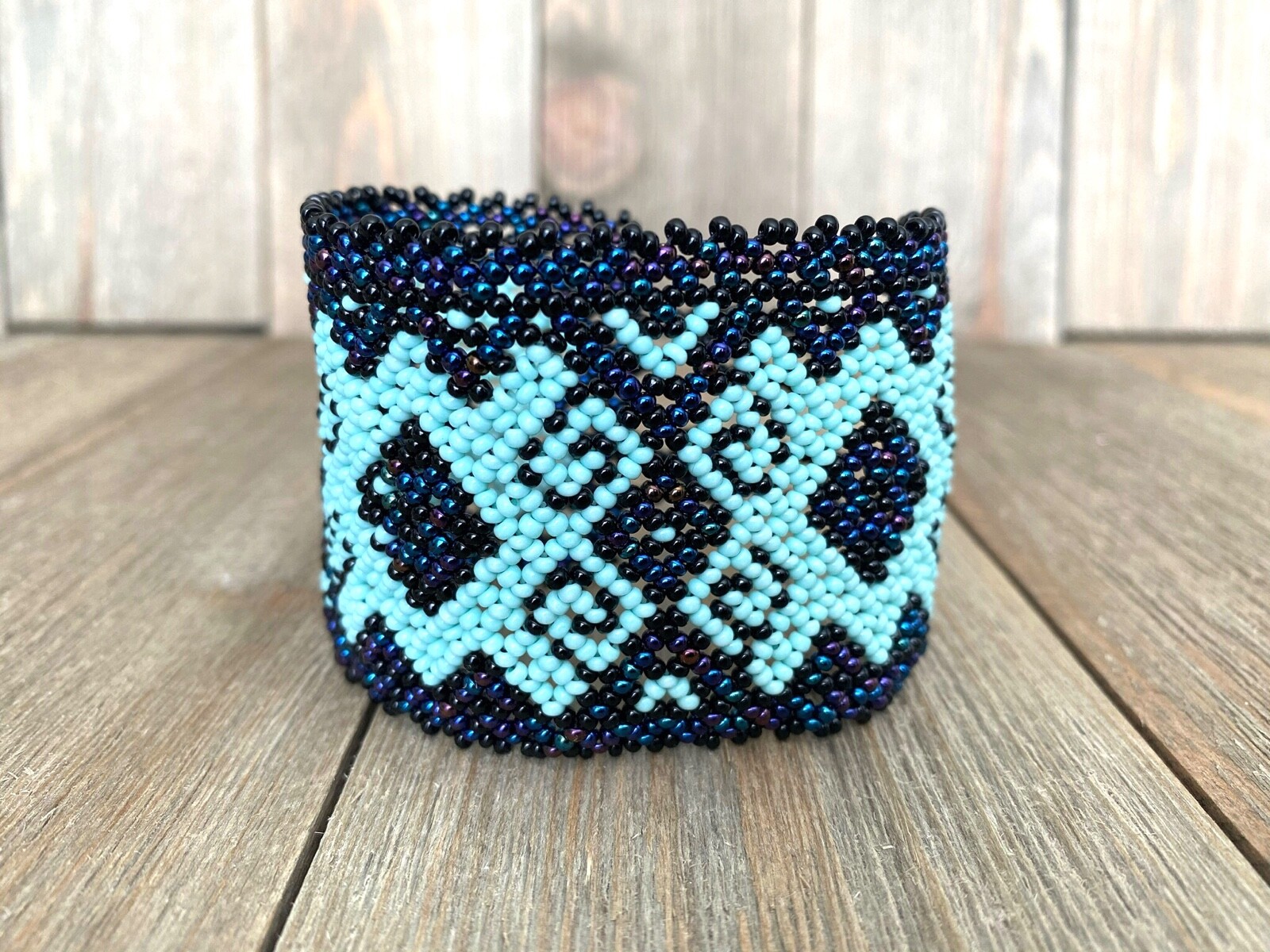 Bracelet Beaded Weaved Artisan Bohemian Blue Peacock Beautiful