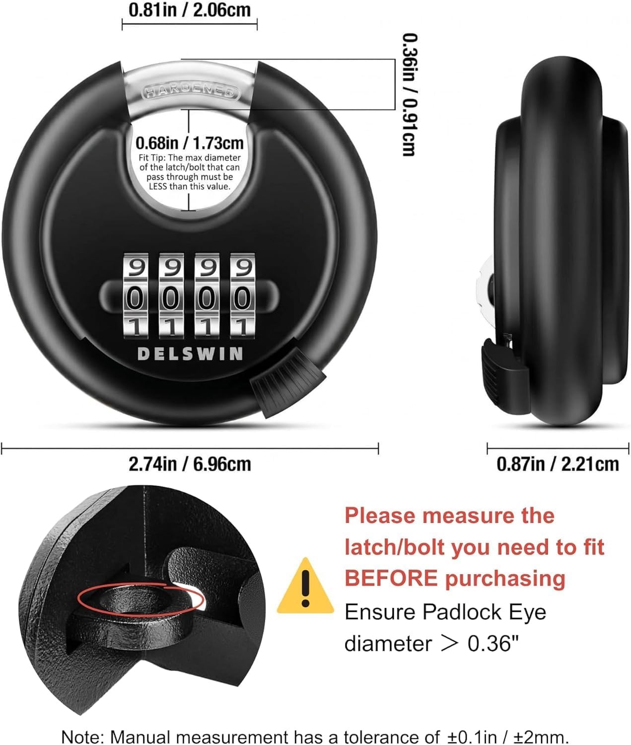 4-digit combination disc lock with hardened steel shackle