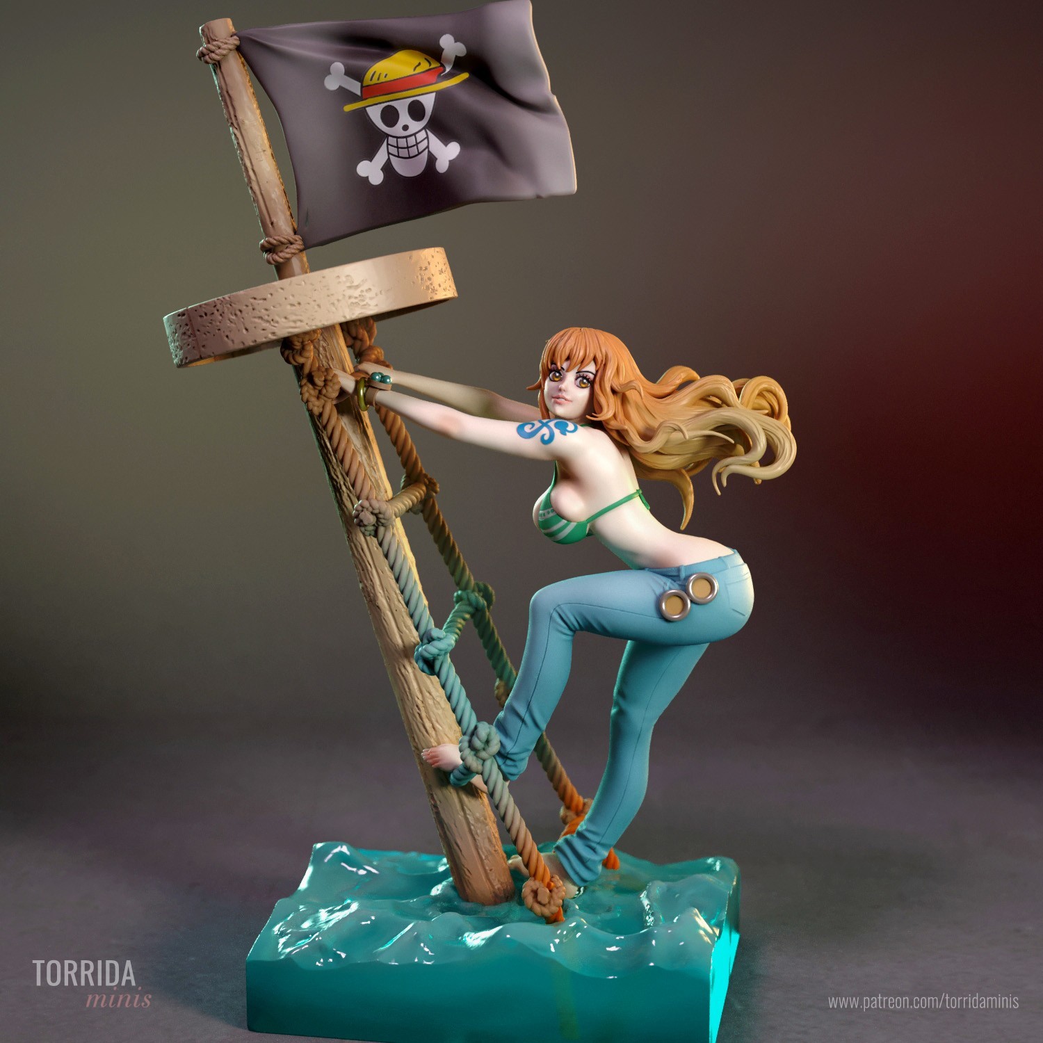 32mm: Female Pirate Thief, Cat Burglar Nami, Anime Hero Themed DnD RPG character