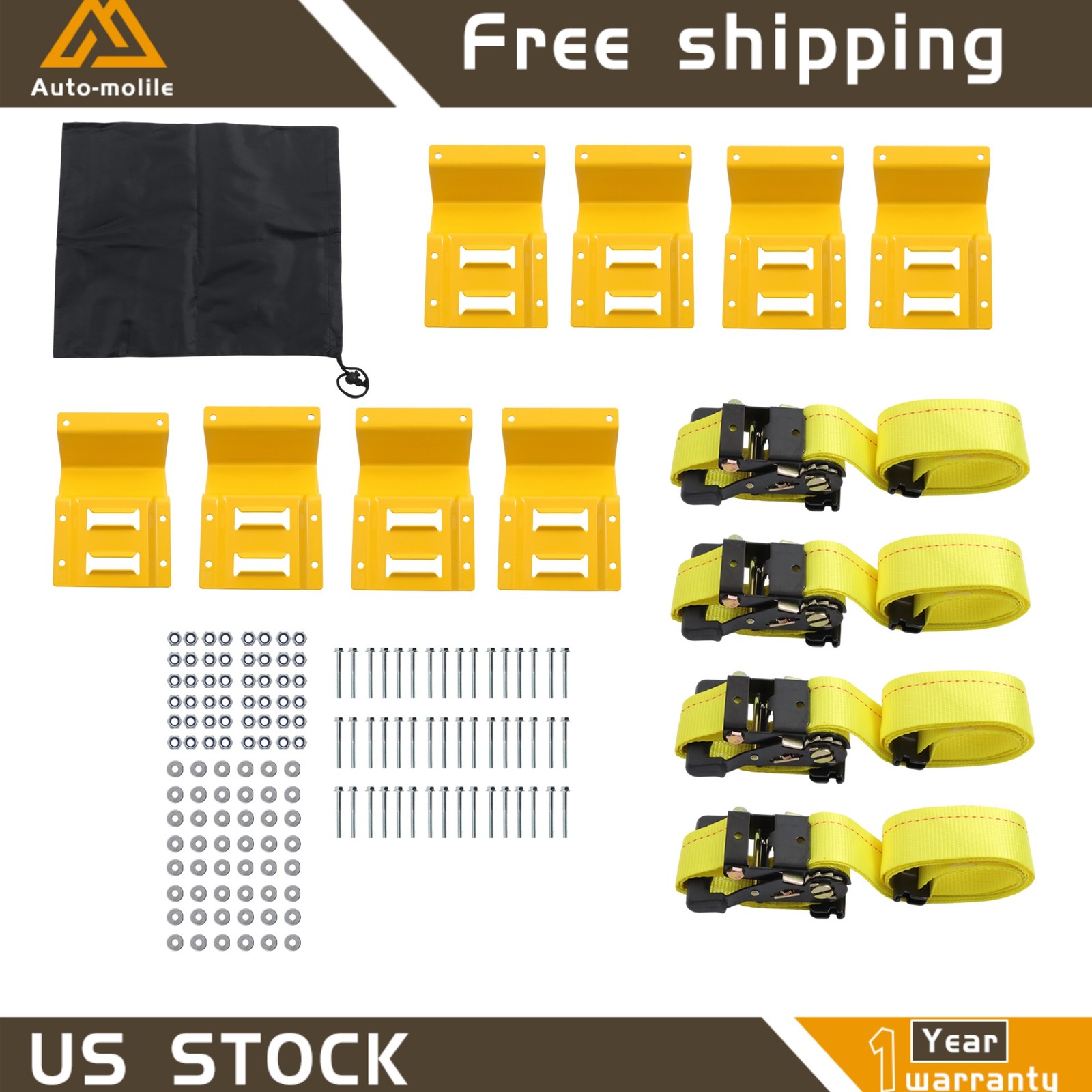 Heavy Loads E Track System With Wheel Chock 8' Yellow Ratchet Tie Down Straps