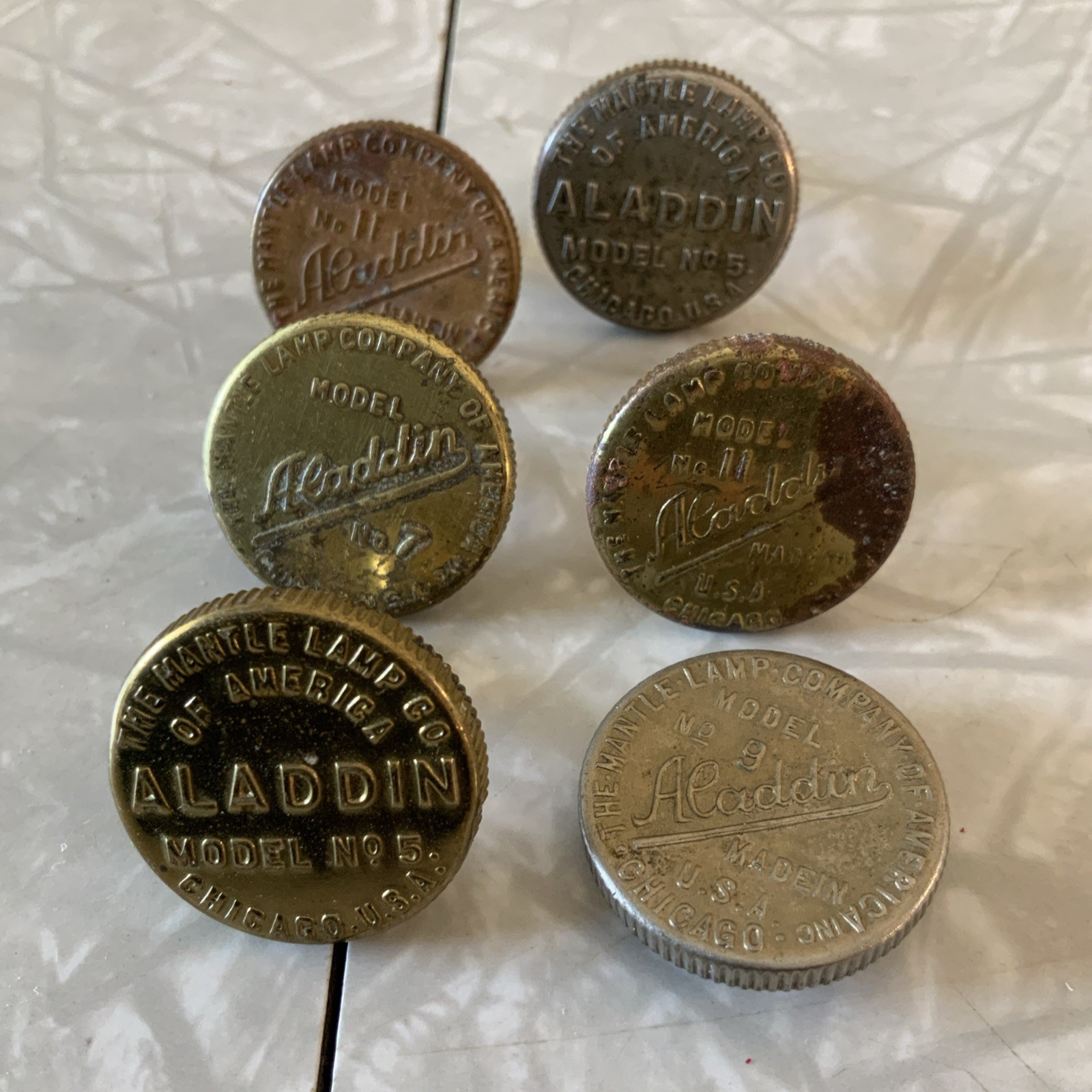 Lot Of 6 Vintage Antique Oil Lamp Part ,Aladdin Wick Adjustment Knob