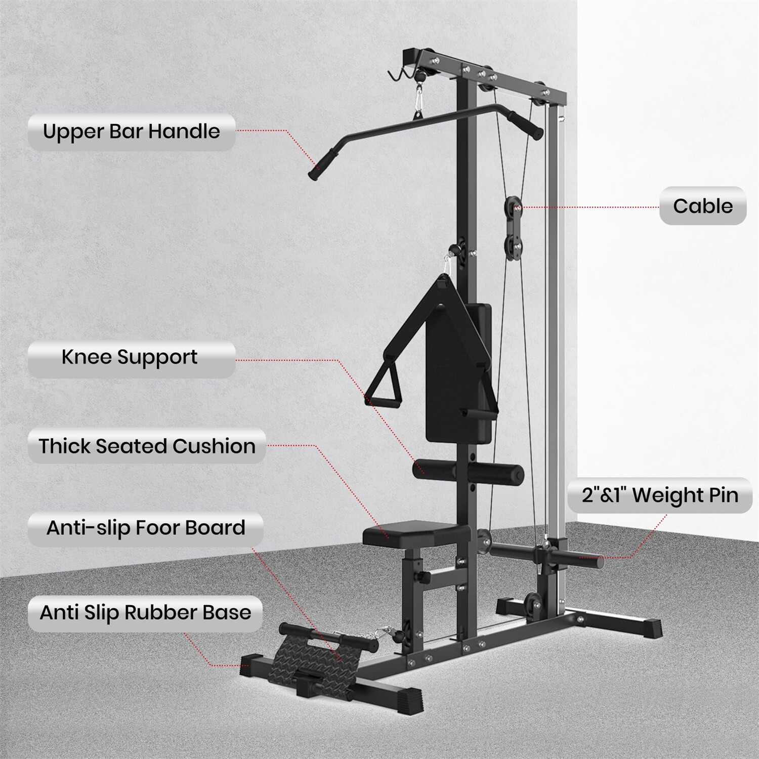 Cable Machine LAT Pulldown Tower High Low Pulley Stations Leg Support Tricep Wor