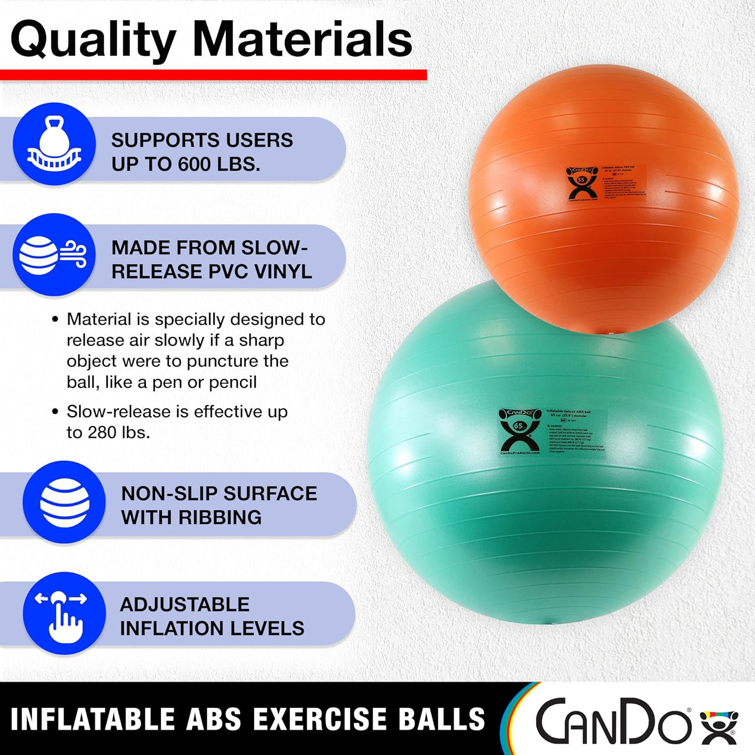 Inflatable Exercise Ball - Red 42", Durable Extra Thick Non-Slip Stability Ball