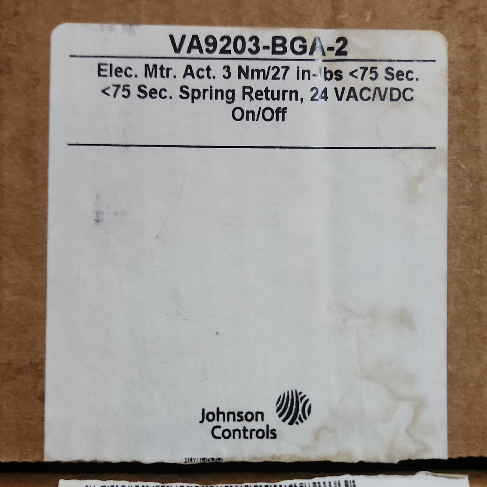 Johnson Controls VA9203-BGA-2 Spring Return Damper Actuator, 24 VAC/VDC