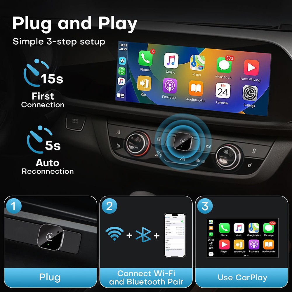 2025 USB Wireless CarPlay Adapter For iPhone Apple Wireless Dongle Plug ＆ Play