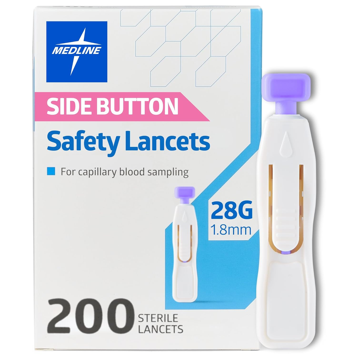 Safety Lancets, Side-Button Activation, 28G X 1.8 Mm, 200 Count