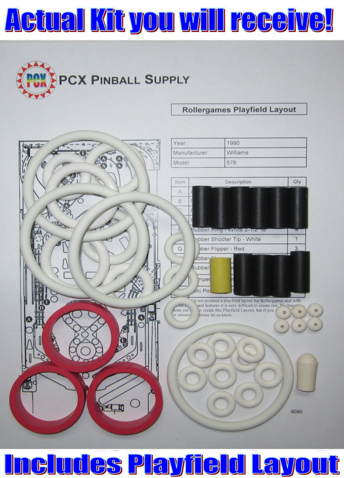 1990 Williams Rollergames Pinball Rubber Ring Kit - aka Roller Games