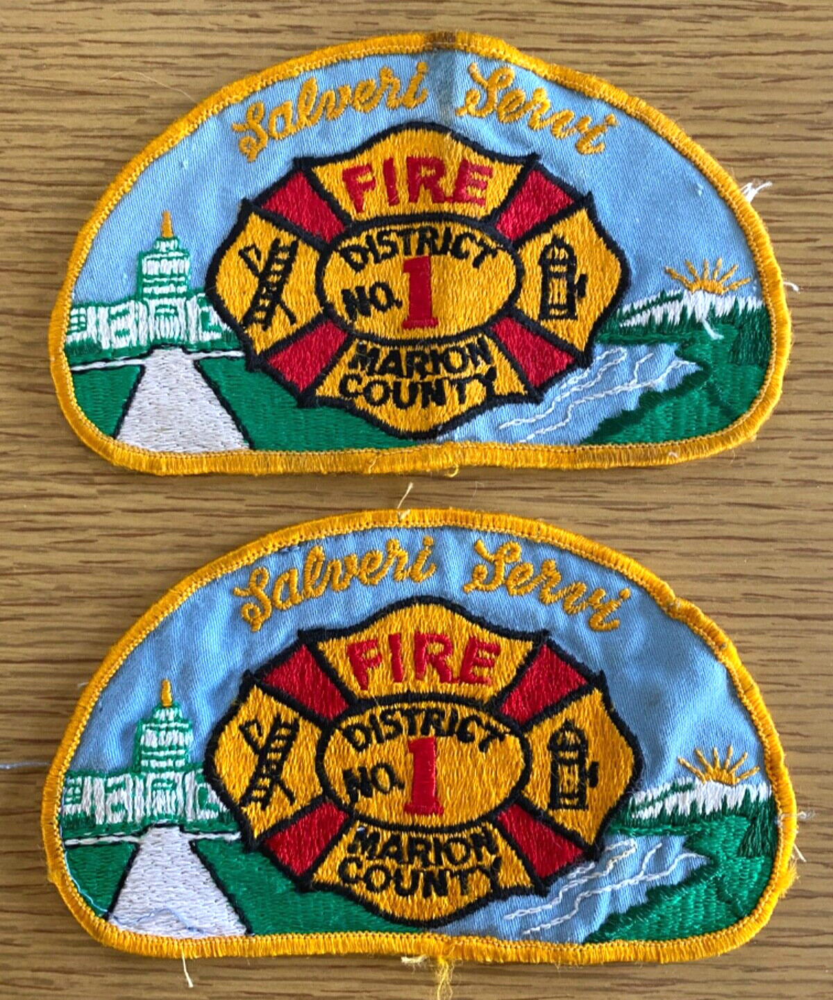 OREGON: MARION COUNTY FIRE DISTRICT NO. 1 - two embroidered cloth patches SALEM