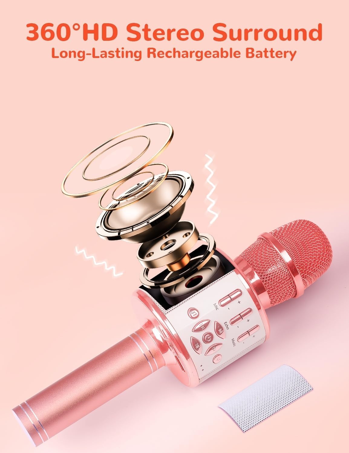 Bluetooth Karaoke Microphone for Home & Parties - LED Lights & Voice Changer